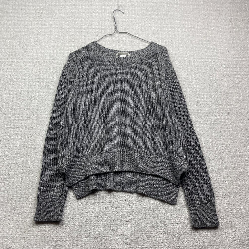 H & M Wom Sz M Bulky Knit Sweater Gray Long Sleeves Cropped Side Zippers Waist